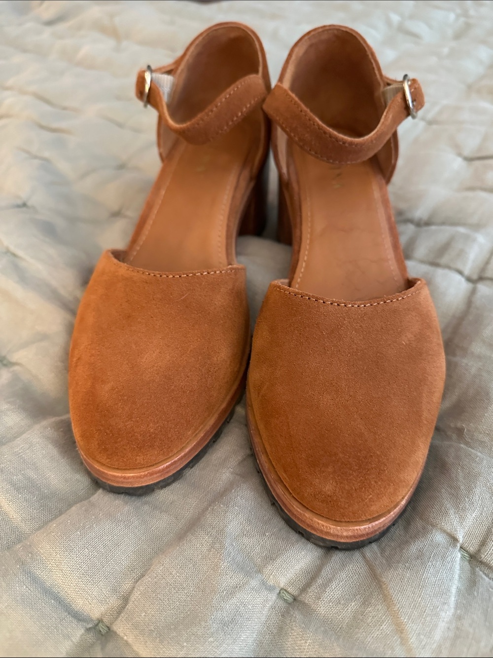 Portland Leather Suede Heeled Mary Jane Lug Sole - Toffee - Size 7.5 - Picture 7 of 7